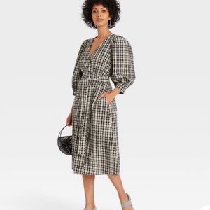 A New Day Plaid 3/4 Sleeve Wrap Dress